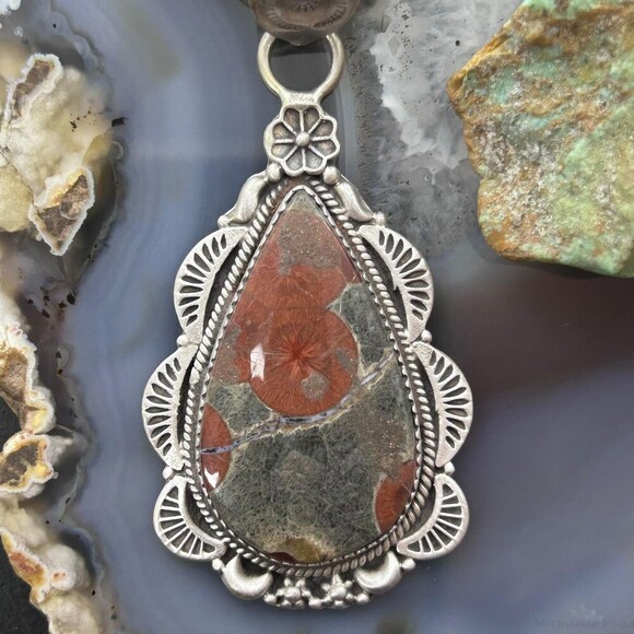 Sterling Silver Southwestern Style Teardrop Peanut Obsidian Pendant For Women - Picture 6 of 10